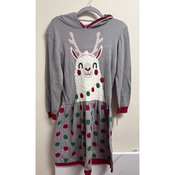 Well Worn Girls XL 14–16 Gray Llama Hooded Holiday Sweater Dress NWT - Picture 1 of 8